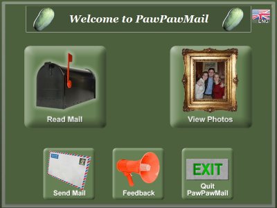 Simple Email for Seniors: Main Menu of PawPawMail (Screenshot)